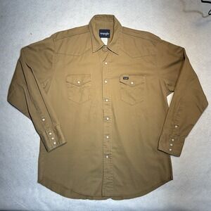 Wrangler Men XL Snap Western Shirt – Tan Pearl Snaps Classic Cowboy Style